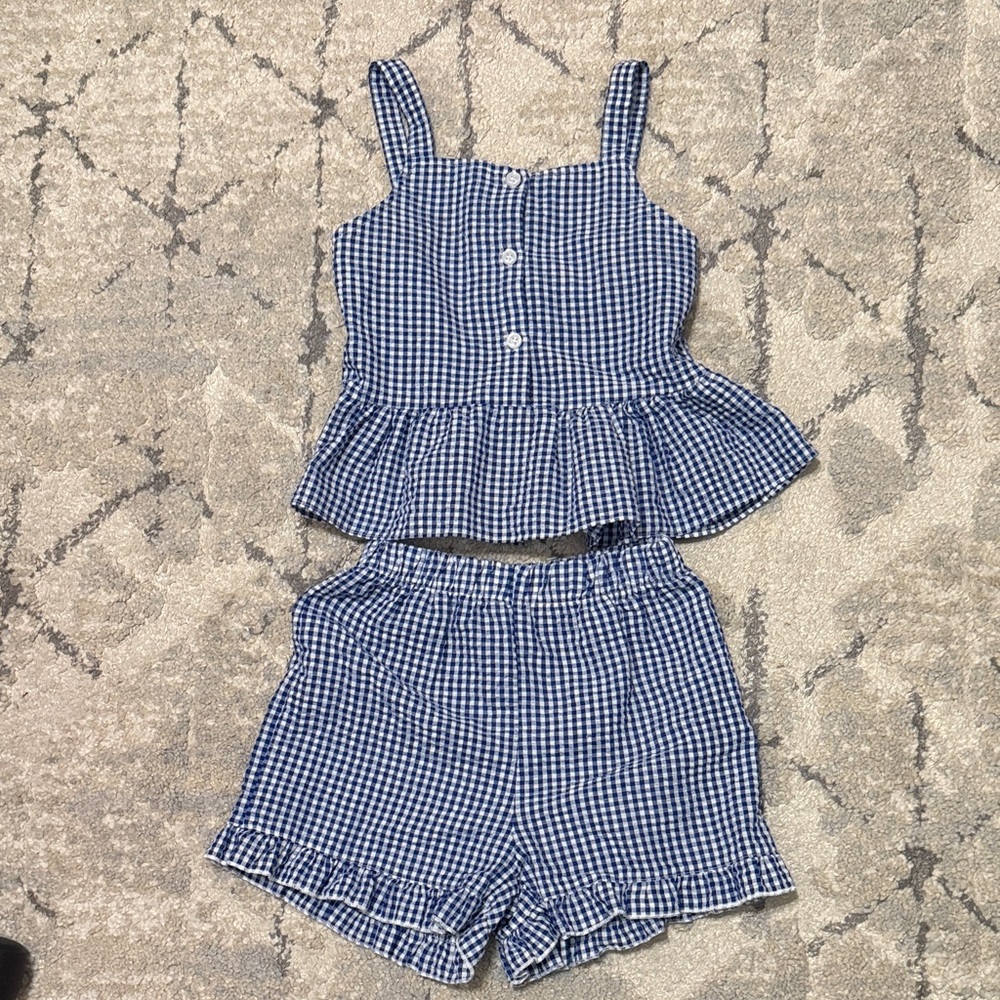 Blue Gingham Sleeveless Top and Shorts Set